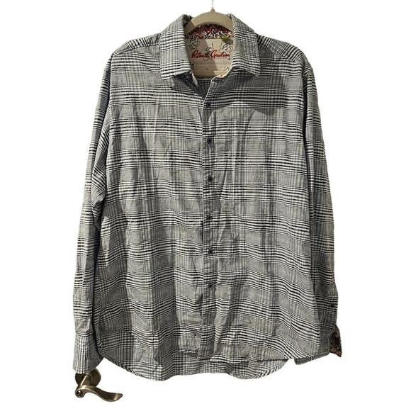 Robert Graham Men XL Plaid Button Down Shirt Blue Gray Contrast Cuff Long Sleeve - Picture 1 of 8